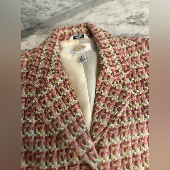 TALBOTS TWEED PINK BEIGE TAN WHITE ACCENT BUTTON UP BLAZER JACKET SIZE 4P - Picture 5 of 12